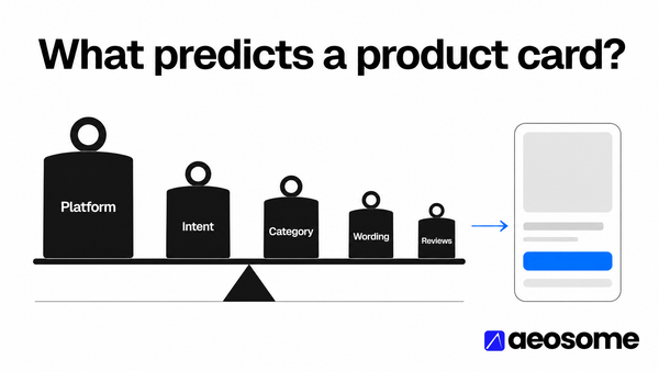 Text graphic reading Chapter 4, what predicts a product card, AI Shopping Visibility Study 2026, on an AEOsome electric-blue gradient.